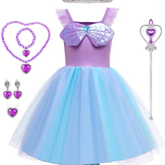 Girls Mermaid Princess Dress Fishtail Birthday Gift Costume Party Set