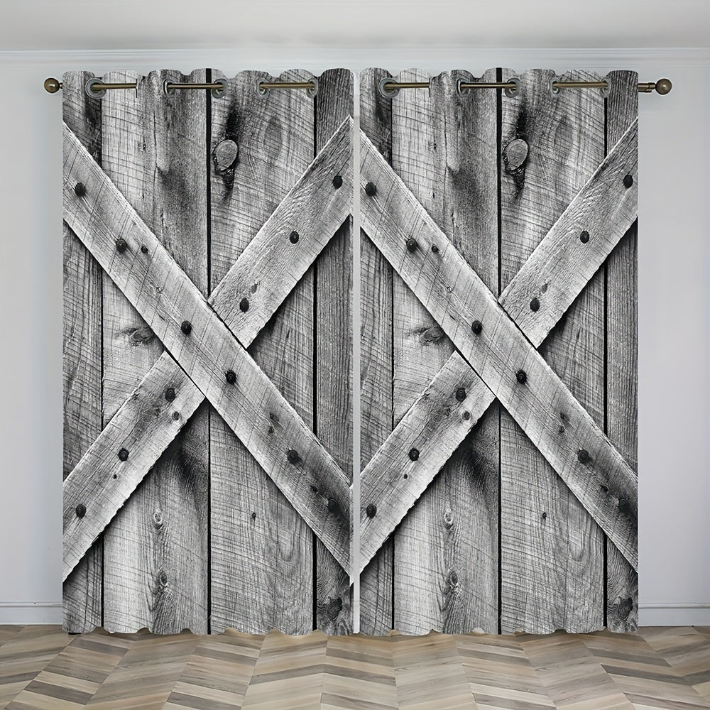 2pcs 3D Wooden Door Polyester Fabric for Home Decor