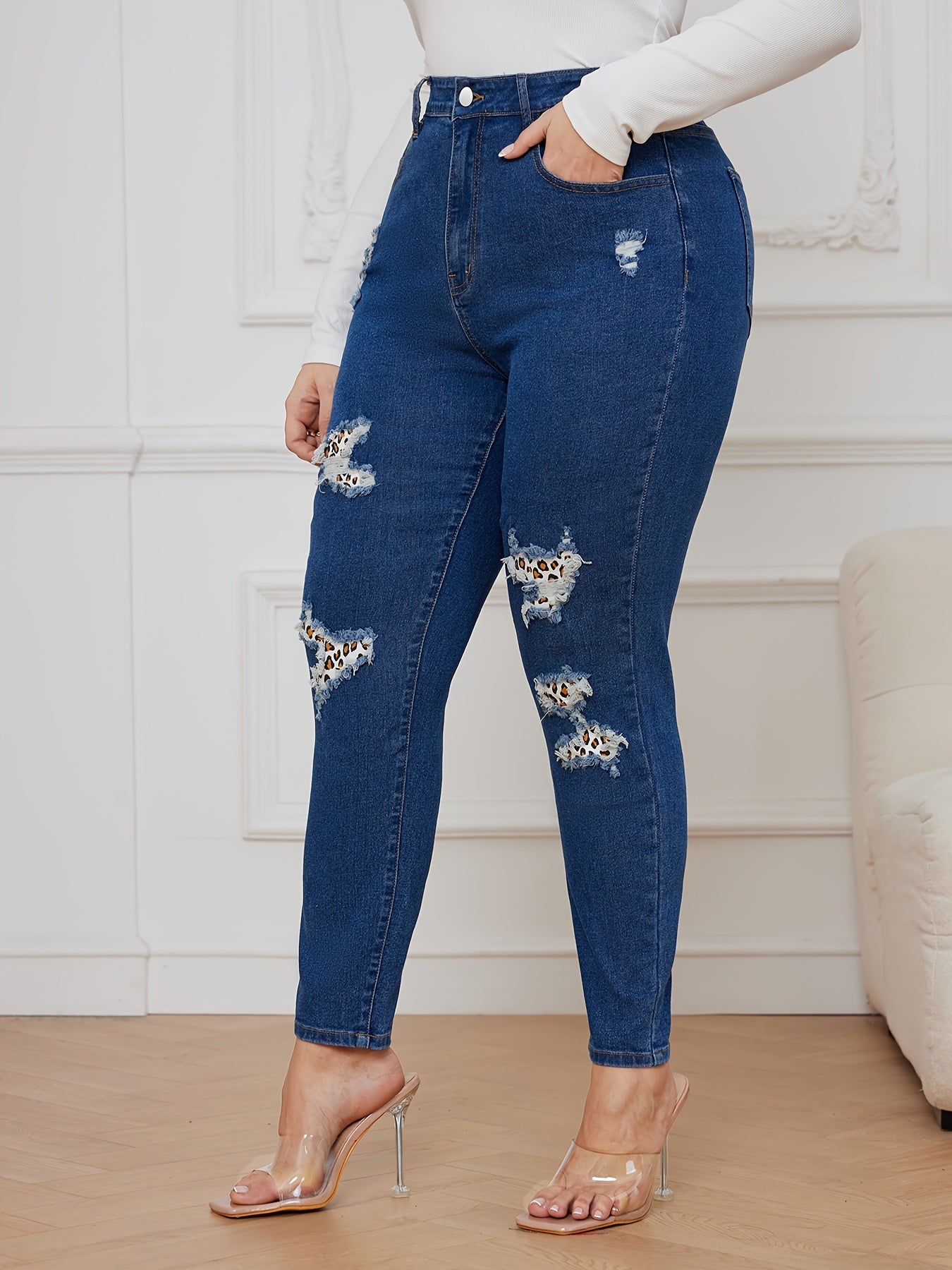 Leopard Print High Rise Skinny Jeans