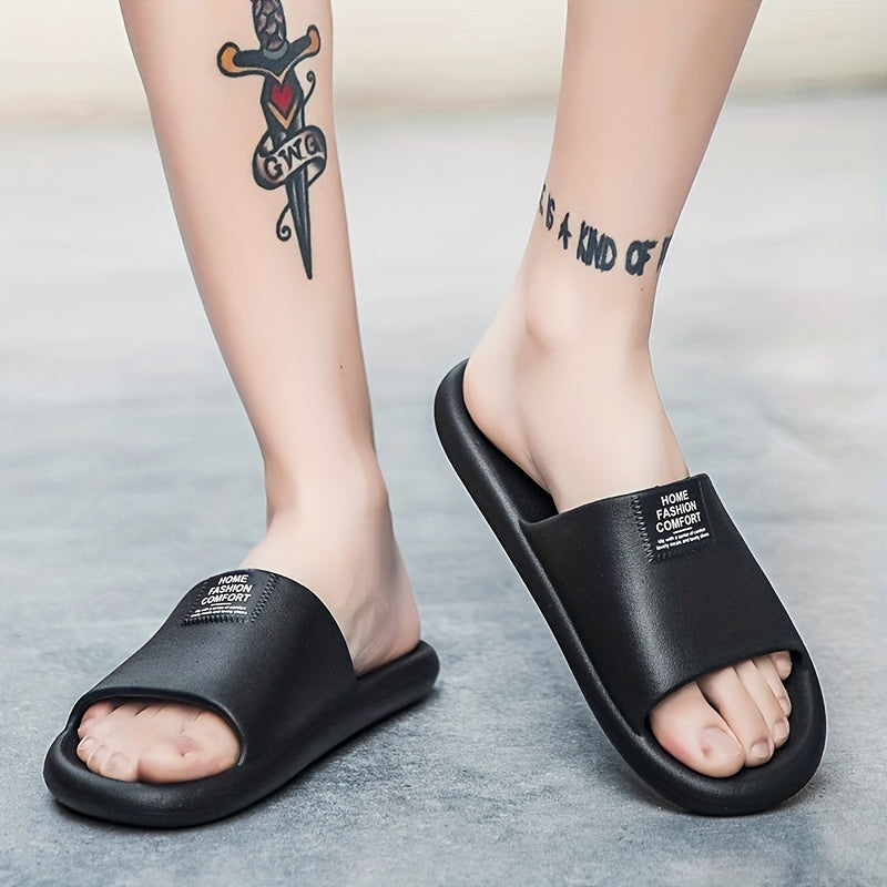 Men's Non Slip Letter Print Slides, Open Toe Slippers