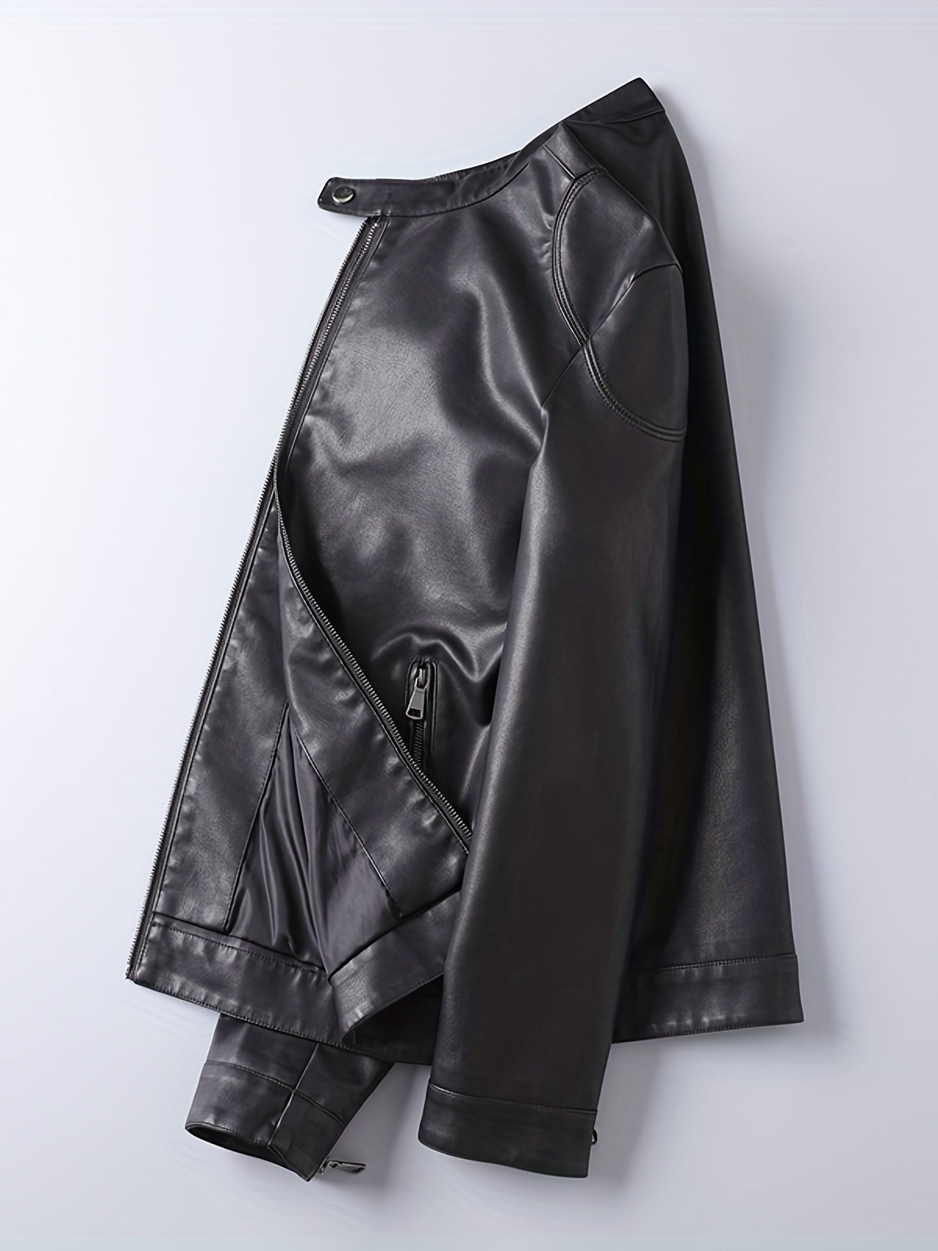 Men's Retro PU Biker Jacket Zip Up Stand Collar