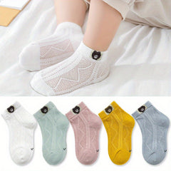 5 Pairs Cartoon Bear Socks for Toddlers & Kids Spring & Summer