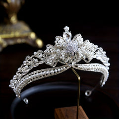 Faux Pearl Rhinestone Crown Tiara Princess Bridal Wedding Hair Accessory