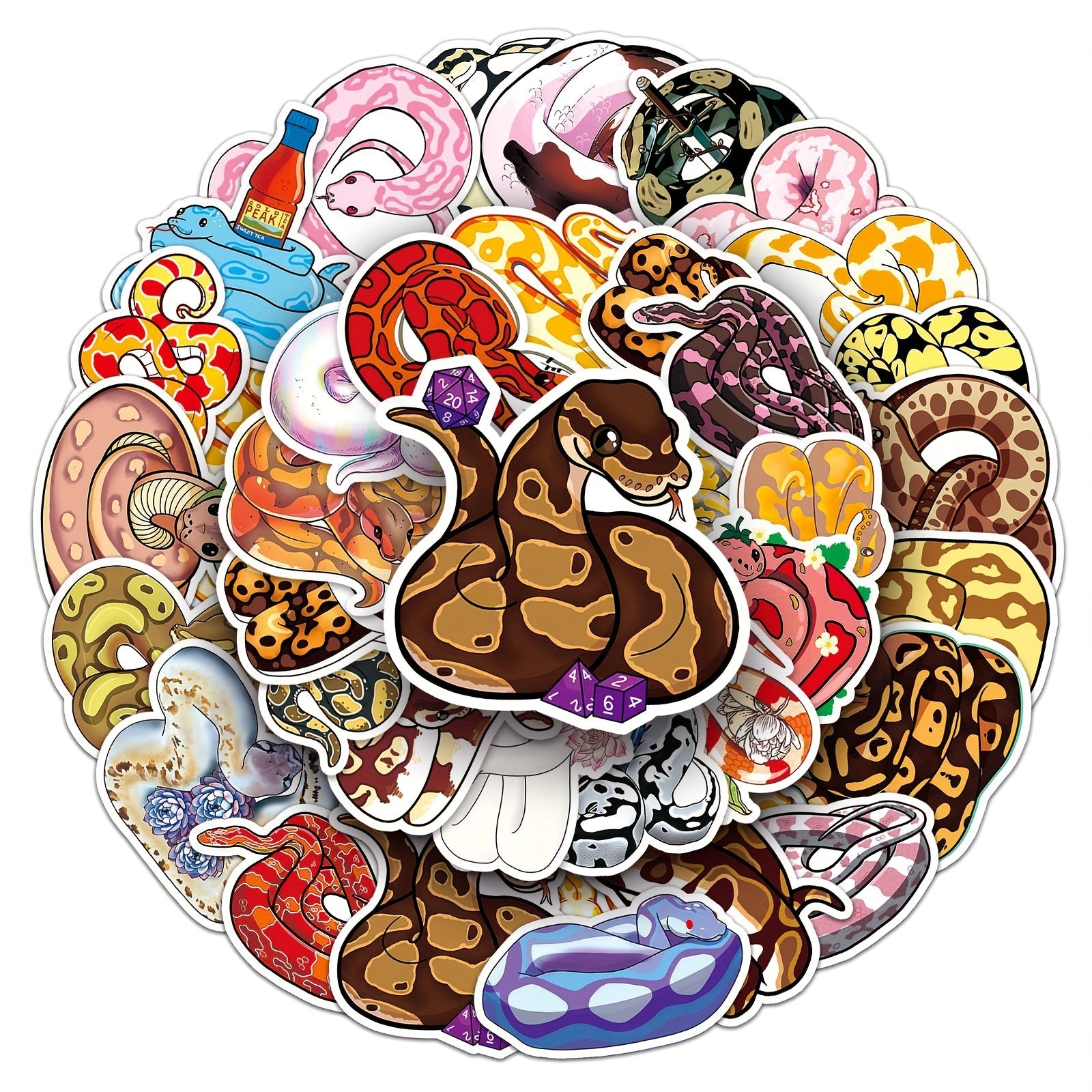 50pcs Colorful Snake Cartoon Series Stickers for Phone Laptop Helmet Skateboard