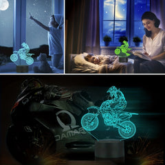 Dirt Bike Night Light 3D Illusion LED Light Kids Room Decor Lamp