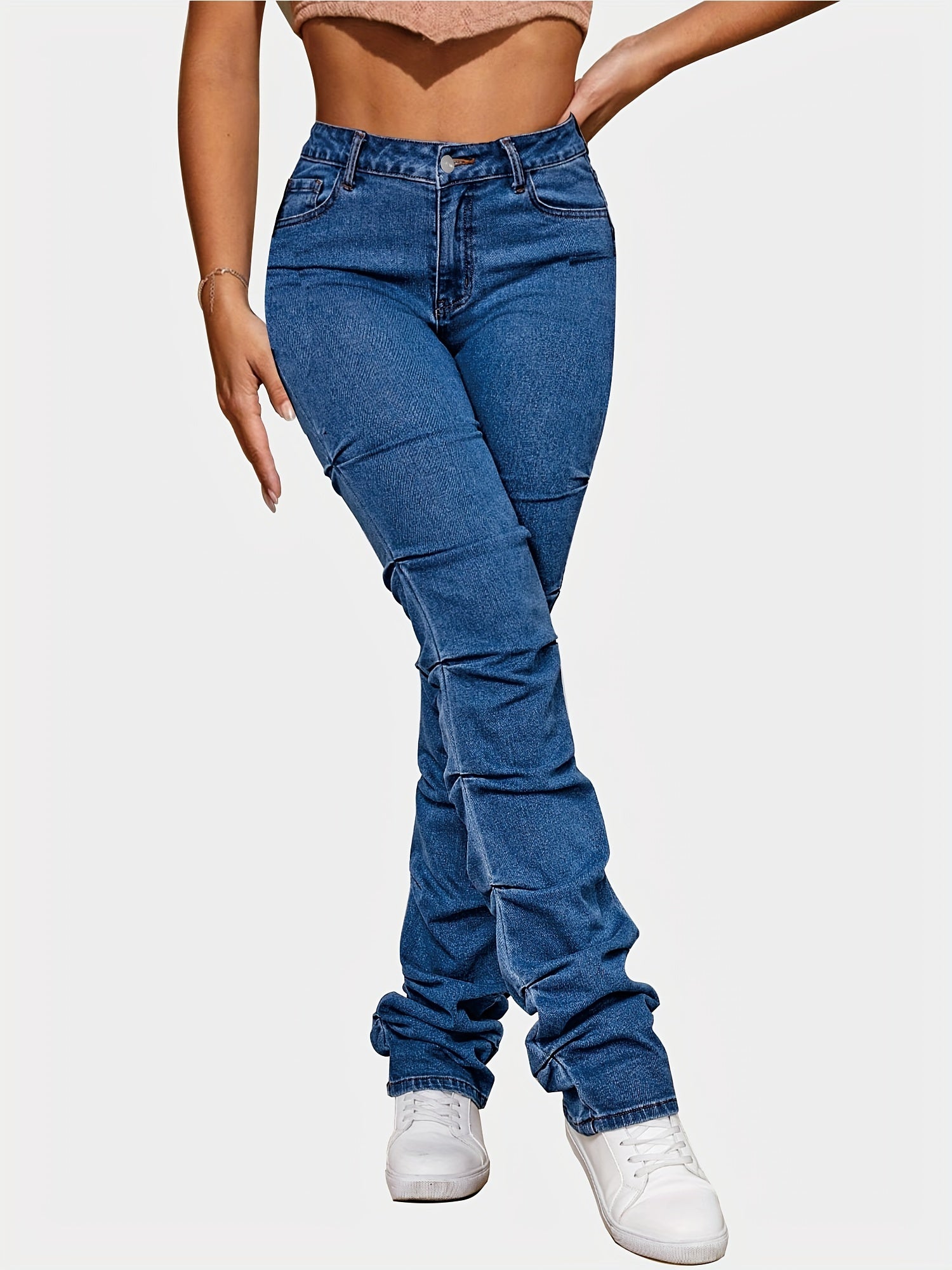 High Waist Slim Fit Stacked Jeans Medium Stretch Denim