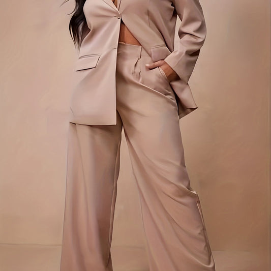 Solid Blazer & Loose Pants Set