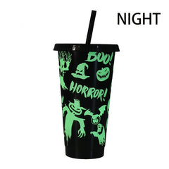 Luminous Plastic Water Cup With Straw And Lid For Camping