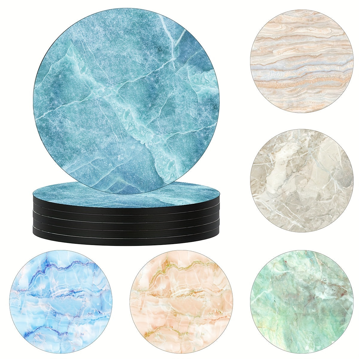 6pcs Colorful Marbling Coasters Non-slip Rubber Drink Coasters