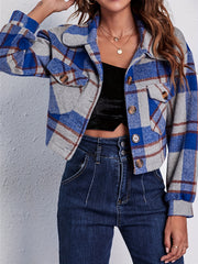 Plaid Crop Jacket Long Sleeve Casual Winter Clothing