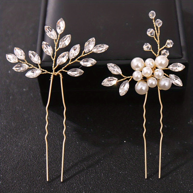 Crystal Flower Hair Pin U-shaped Hairpin Head Jewelry