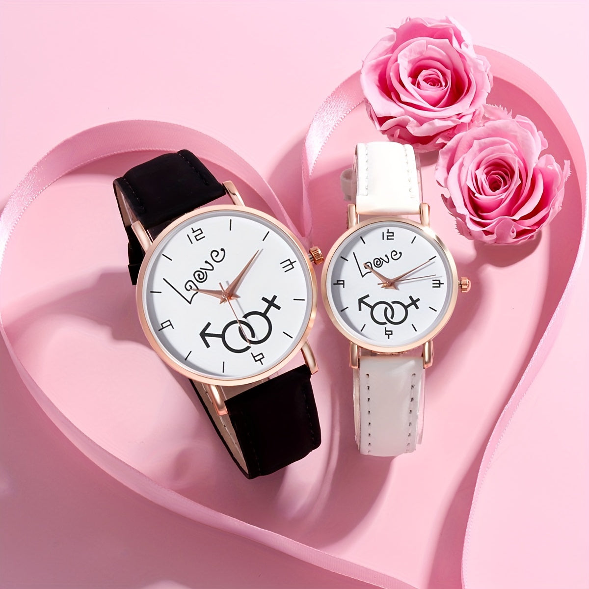 Love Couple Digital Quartz Watches PU Leather Strap
