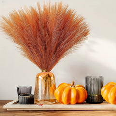 6pcs Orange Pampas Grass Decor Faux Burnt Orange Fall Boho Wedding