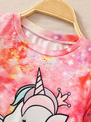 Tie Dye Unicorn Sweatshirt Crew Neck Top for Girls