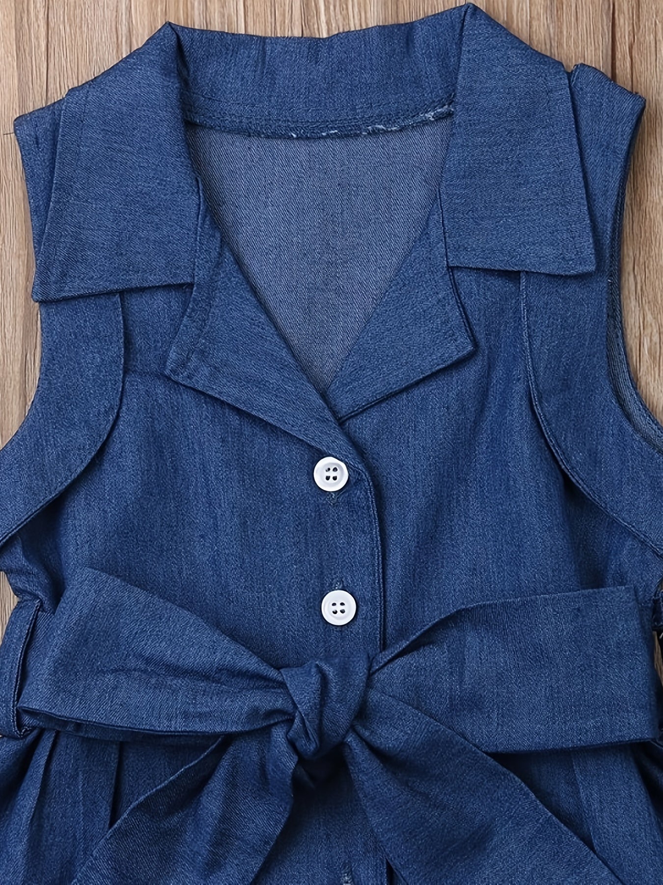 Girls Denim Romper Belted Jumpsuit & Headband Set