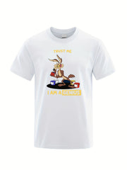 Cartoon Rabbit&Letter Print Men's Graphic Crew Neck T-shirt