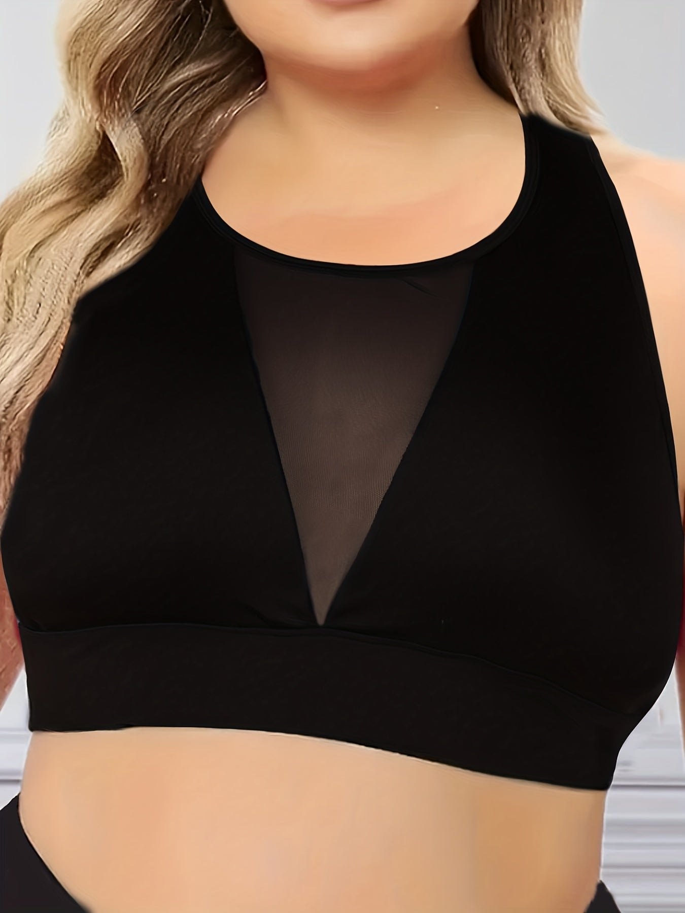 Sports Bra Solid Contrast Mesh High Stretch Tank Top