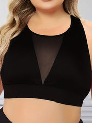 Sports Bra Solid Contrast Mesh High Stretch Tank Top
