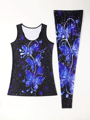 Butterfly Print Casual 2pc Set Tank Top & Slim Pants