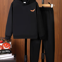 Boy's Bat Pattern 2pcs Hoodie & Sweatpants Set