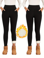 Solid Fleece Yoga Pants High Stretch Running Warm Tight Pants