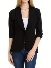 Solid Lapel Blazer Ruched Sleeve Blazer
