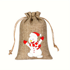 6pcs Christmas Candy Bags Set Drawstring Linen Bag for Holidays