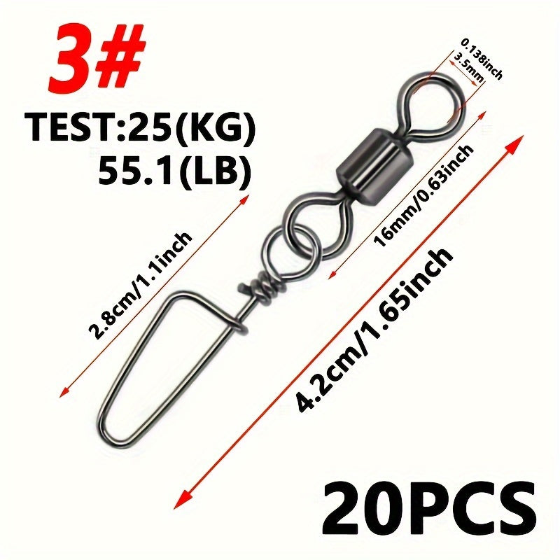 20pcs Stainless Steel Fishing Connectors Fast Clip Lock Snap Swivels