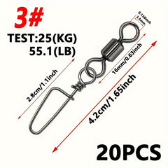 20pcs Stainless Steel Fishing Connectors Fast Clip Lock Snap Swivels