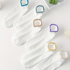 6 Pairs Essential Short Socks with Colorful Trim