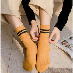 10 Pairs All Season Women's Crew Socks Striped Ten Colors