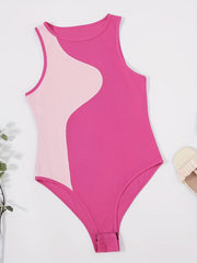 Block Tank Bodysuit Casual Crew Neck One Piece Bodysuit Women's Clothing