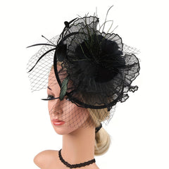 Vintage Tulle Small Wedding Veil Hair Accessories Head Flower Feather Hat Party