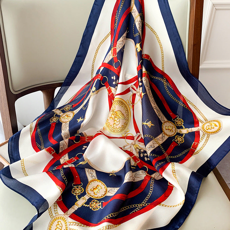 Printed Imitation Silk Scarf Muslim Bag Head Wrap Lightweight Neck Scarfs