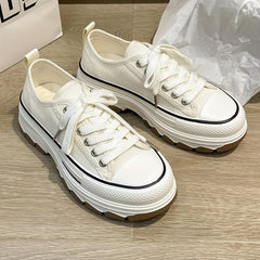 Women's Platform Canvas Lace Up Outdoor Shoes Low Top Sneakers