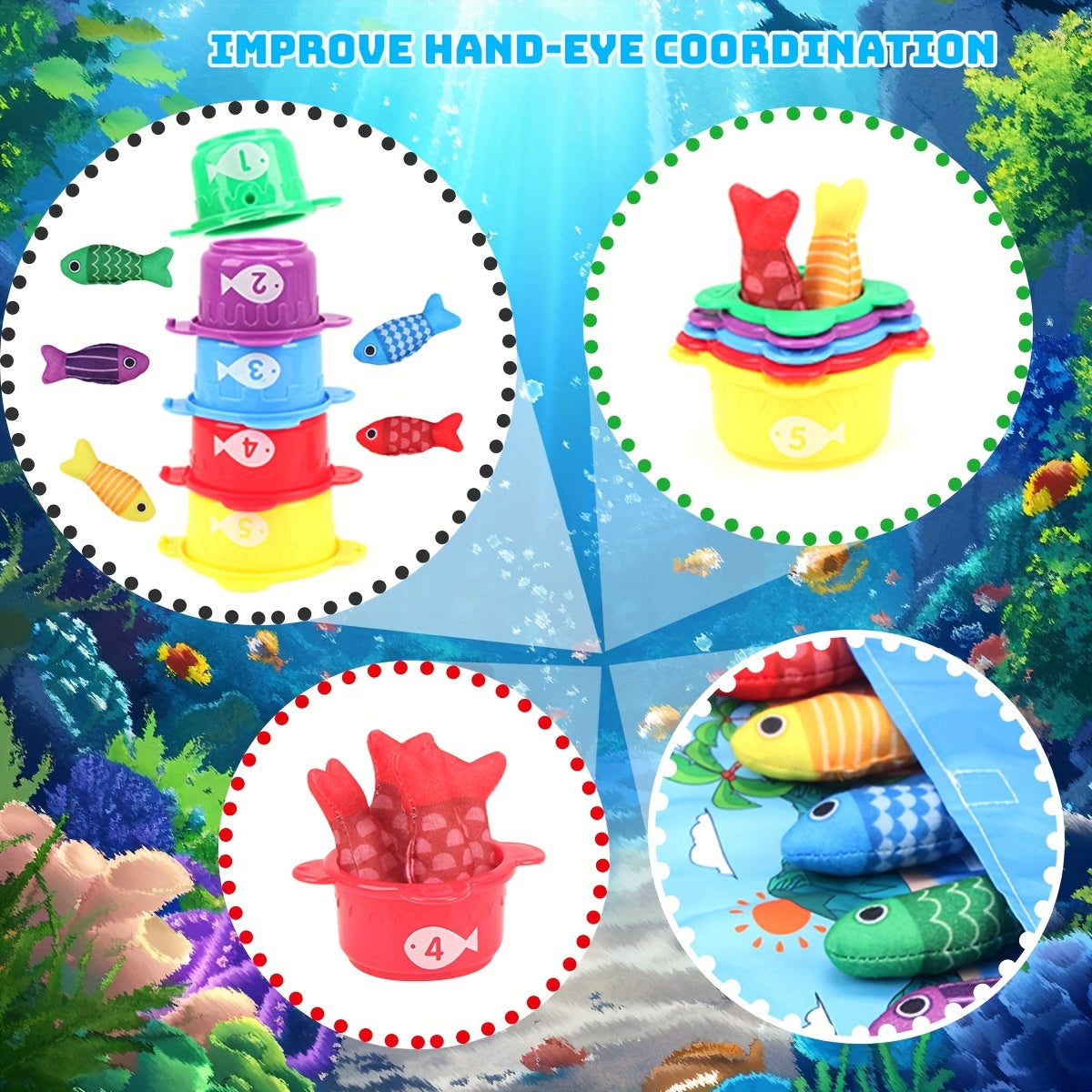 Toddler Fishpond Cloth Fishing Toy Set Safe Polyester Fiber Fish Game