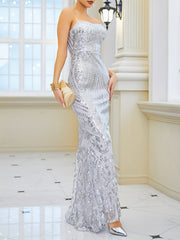 Floral & Geometric Print Mermaid Evening Dress