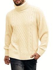 Men's Cable Knit Turtleneck Sweater - Warm & Stylish Pullover