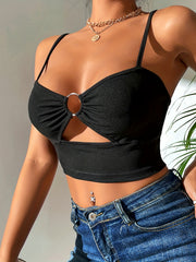 Ring Linked Cami Crop Top Sexy Hollow Out Slim Fit Backless Top