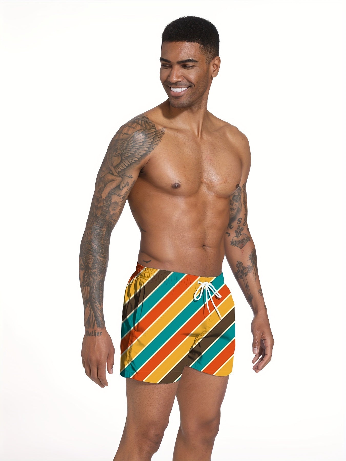 Colorful Diagonal Strip Swim Trunk Men s Swimwear