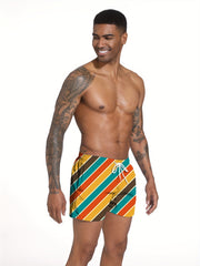 Colorful Diagonal Strip Swim Trunk Men s Swimwear