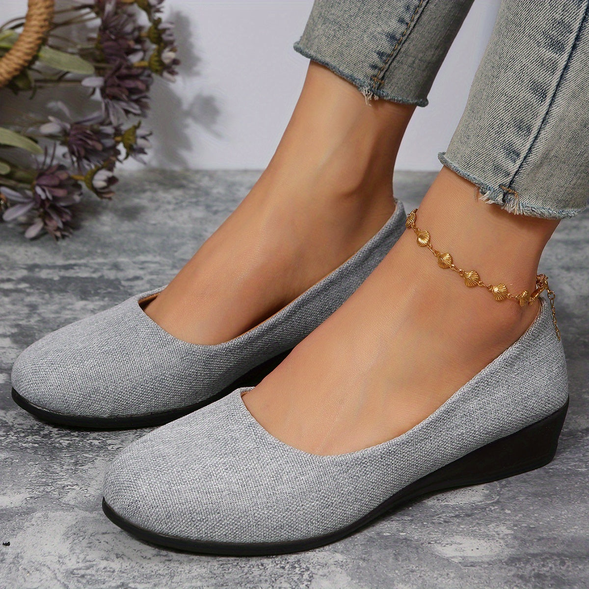 Women's Gray Platform Shoes Casual Slip On Outdoor Shoes Lightweight
