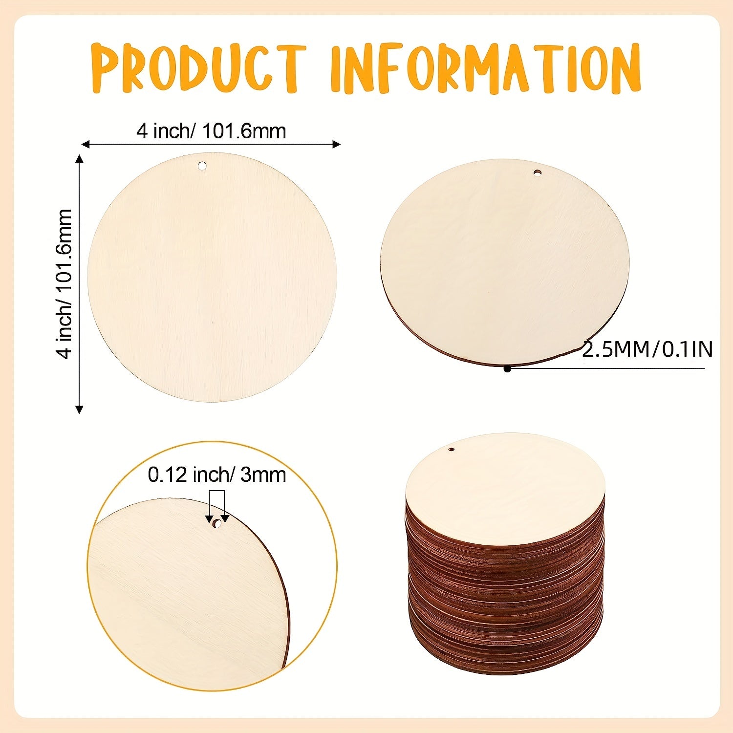 10pcs Round Wooden Hoops With Holes for DIY Crafts