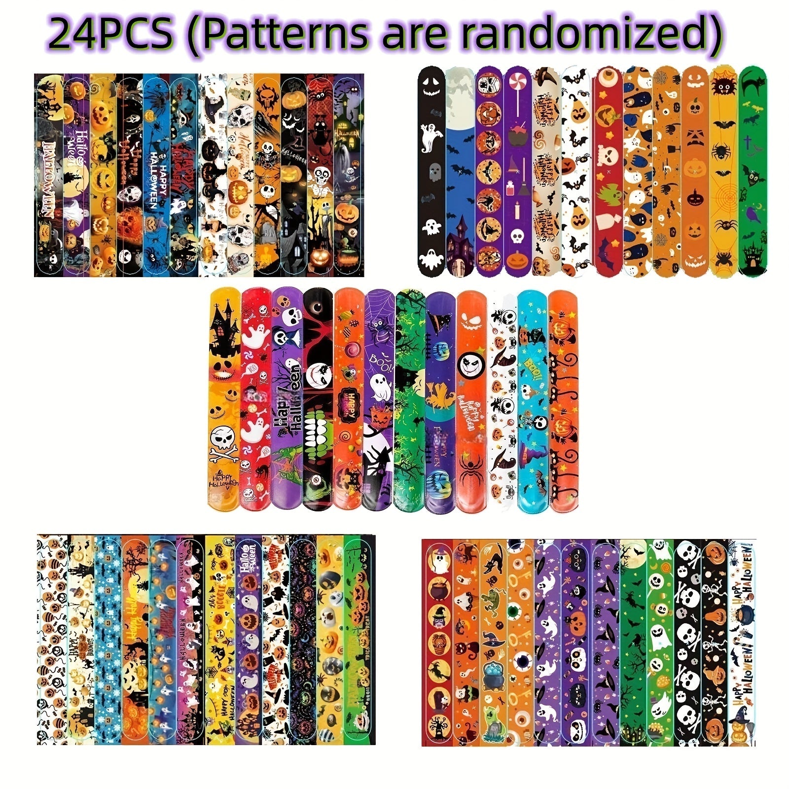 24PCS Halloween Slap Bracelets Spooky Party Wristbands Trick or Treat