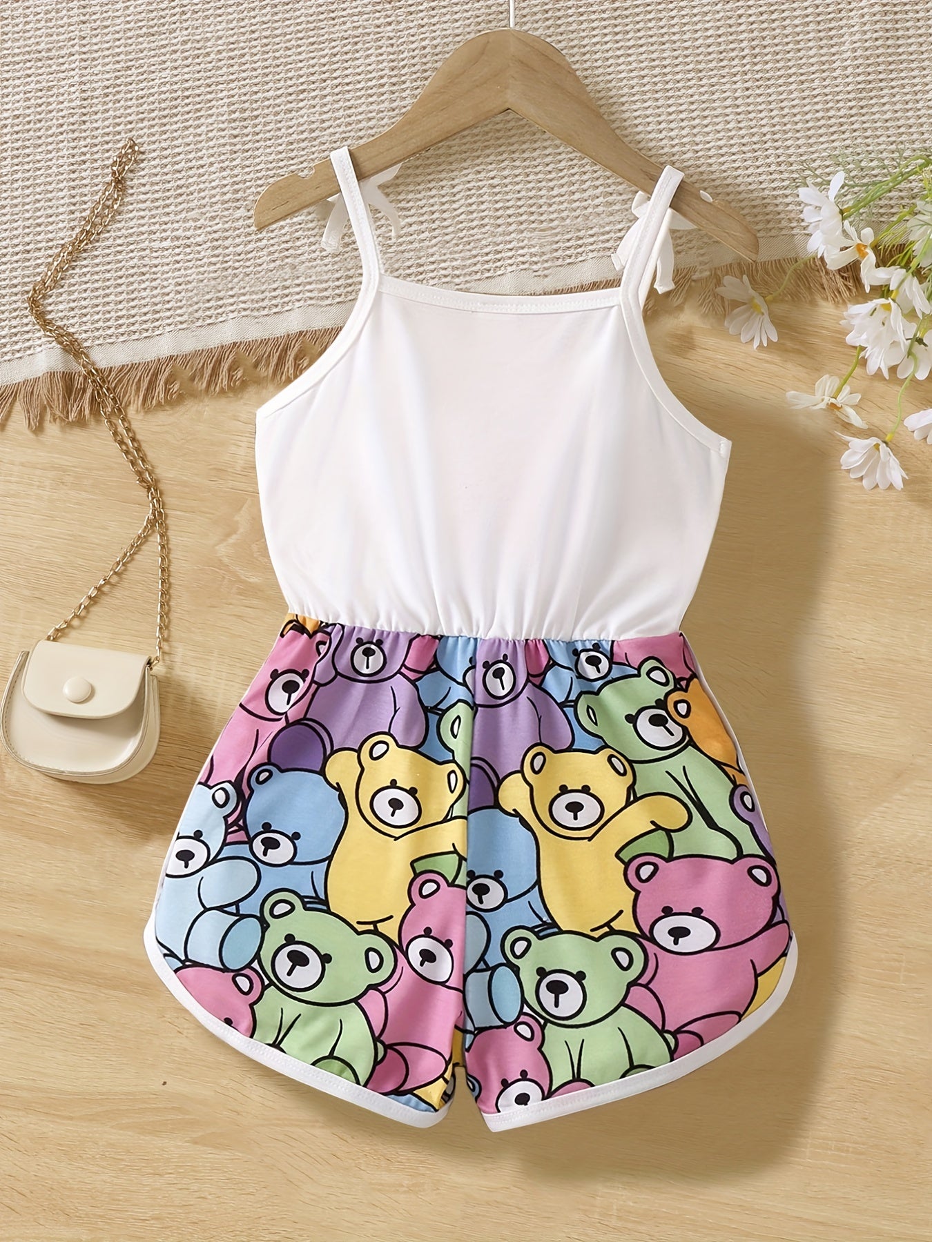 Toddler Girls Bear Graphic Cami Romper Jumpsuit