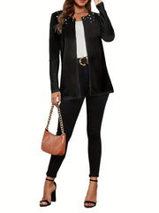 Beaded Collarless Jacket Casual Outerwear