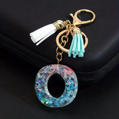 Resin Initial Letter Keychain w/ Tassel Small Bag Accessories Keyring Pendant