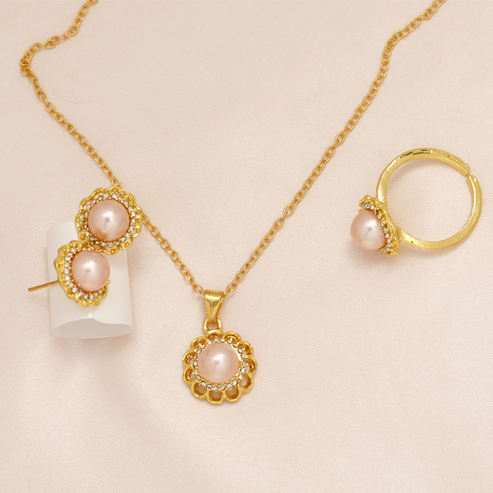 4pcs Girls Faux Pearl Faux Diamond Jewelry Set