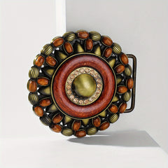 Vintage Golden Turquoise Belt Buckle Boho Beads Round Cowboy Cowgirl Belt