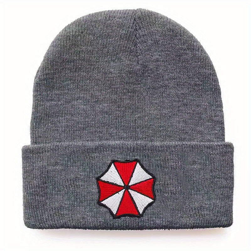 Protective Umbrella Embroidery Knit Hat for Winter